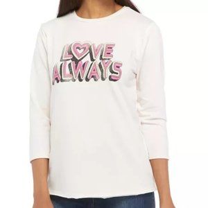 New Directions Studio Women’s 3/4 Sleeve Graphic Crew Neck Pullover Shirt NWT